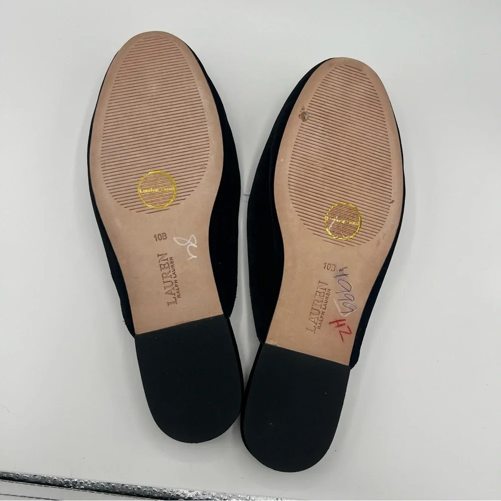 Ralph Lauren Black Velvet Loafers Scottish Terrier Dog Embroidery 10 New Mules - Picture 5 of 6